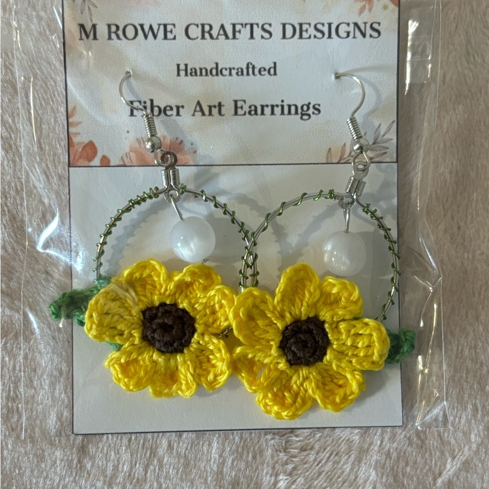 Yellow Flower Fiber Art Earrings